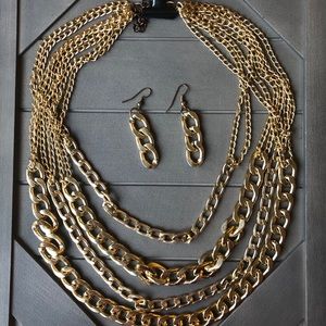 Gold layered necklace with earrings